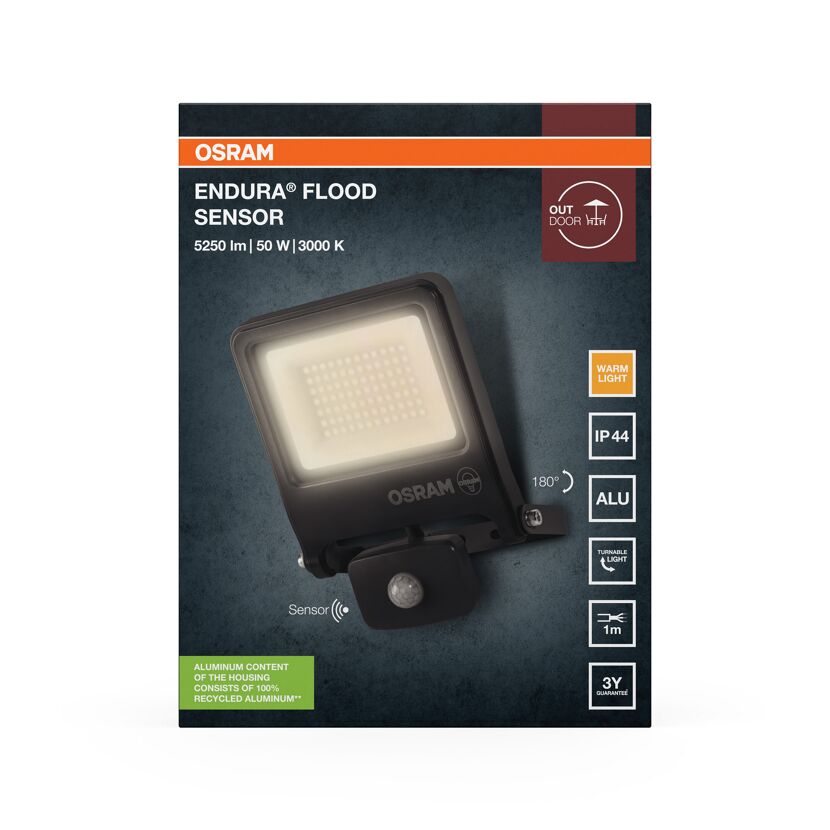 LED-Arbeitsleuchte 'Endura Flood Sensor PCR' 50 W 5000 lm Warmweiß IP 44