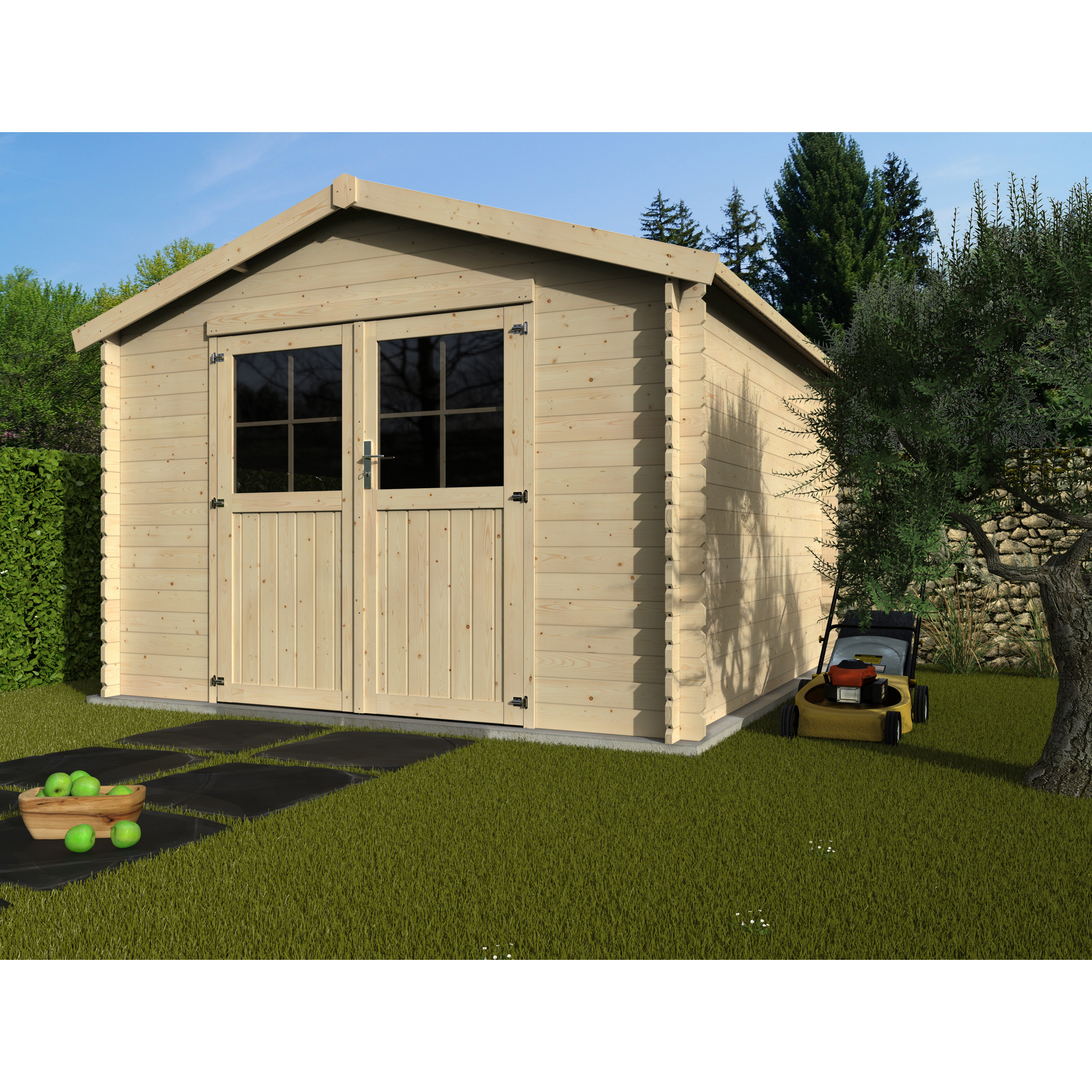 Gerätehaus 'Flovene' Fichte natur Doppeltür mit Kunststoffverglasung 326 x 326 x 245 cm