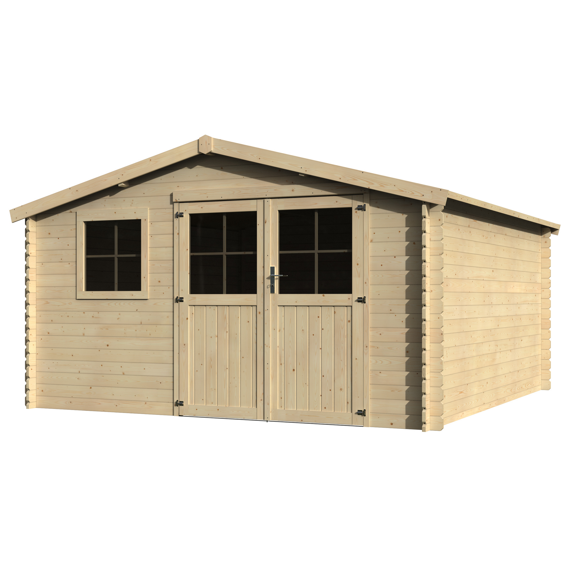 Gerätehaus 'Floran' Fichte natur Doppeltür, Fenster mit Kunststoffverglasung 398 x 398 x 234 cm