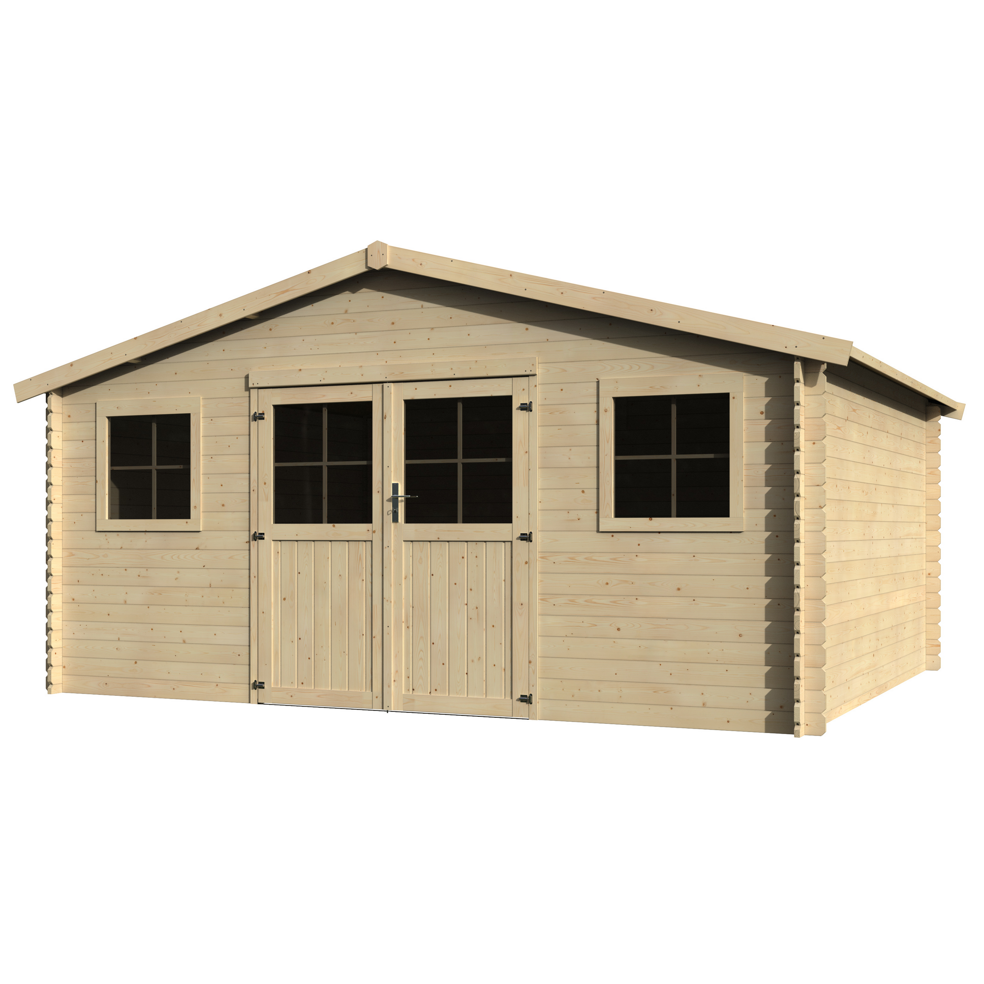 Gerätehaus 'Floridan' Fichte natur Doppeltür, zwei Fenstern mit Kunststoffverglasung 478 x 398 x 257 cm