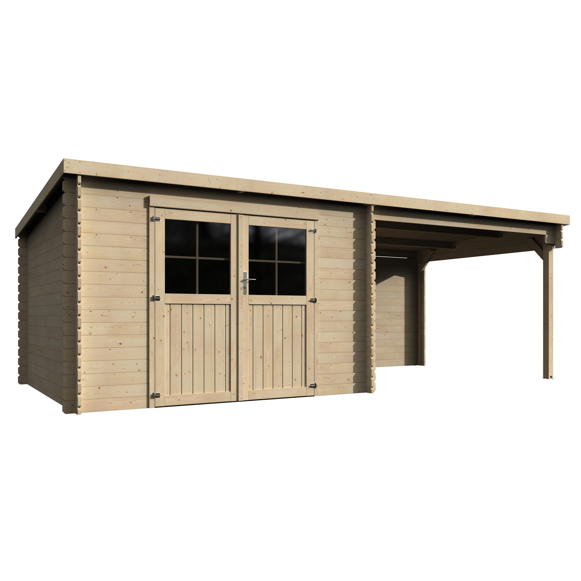 Gerätehaus 'Eden' Fichte natur Pultdach, Doppeltür mit Kunststoffverglasung 629 x 298 x 213 cm