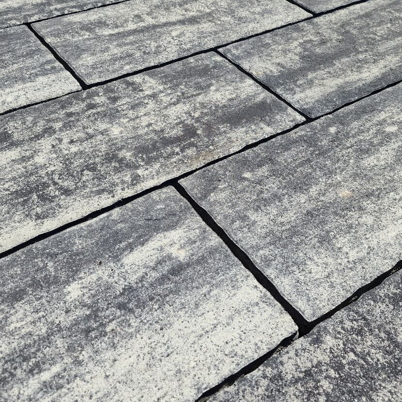 Terrassenplatte 'T-Court Glad' Beton weiß/schwarz 48 x 24 x 3 cm
