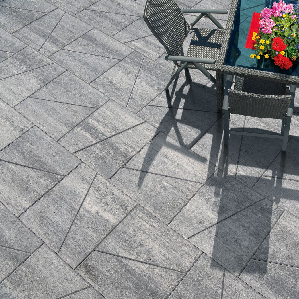 Terrassenplatte 'T-Court Linea' Beton weiß/schwarz 50 x 30 x 4 cm
