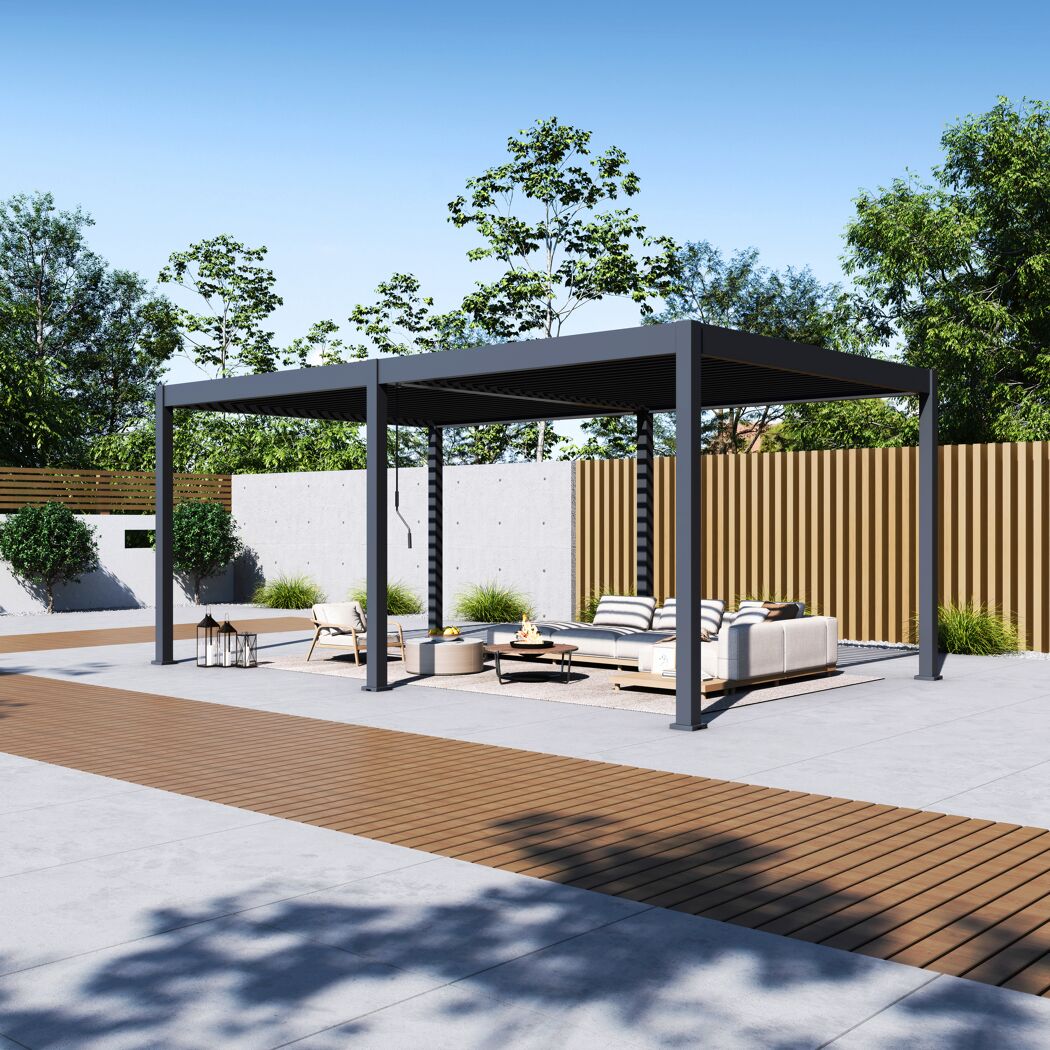 Pergola 'Grand Tuscan 1220' inklusive Lamellendach anthrazit 599 x 370 x 256 cm