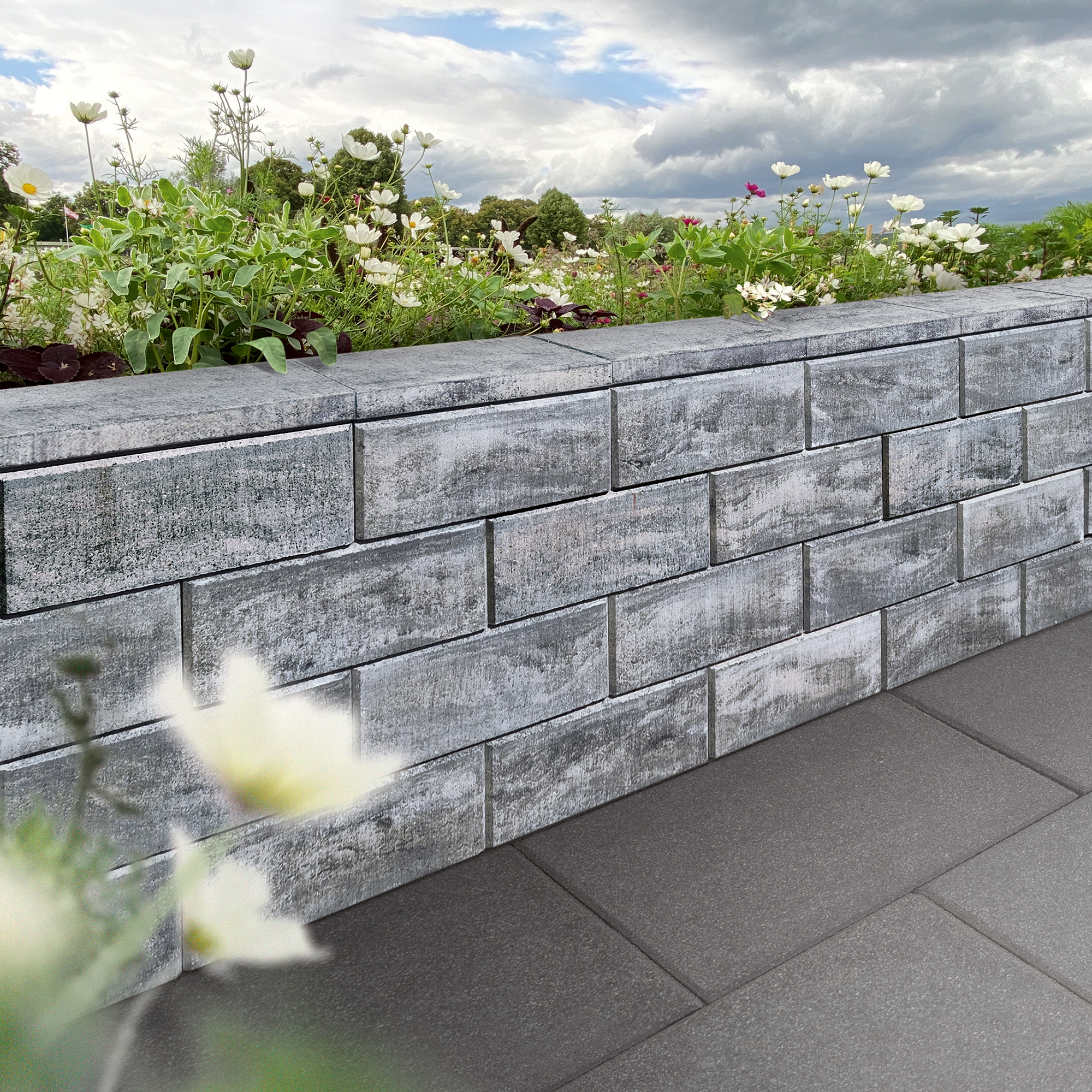 Mauerabdeckung 'T-Wall Easy' Beton  weiß/schwarz 40 x 20 x 4 cm