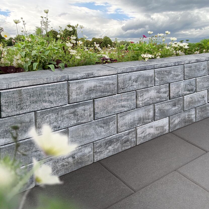 Mauerabdeckung 'T-Wall Easy' Beton  weiß/schwarz 40 x 20 x 4 cm