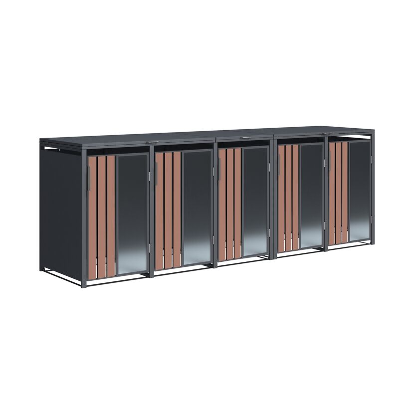 Mülltonnenbox 'Status 5' anthrazit/Holzoptik 330 x 80 x 116 cm