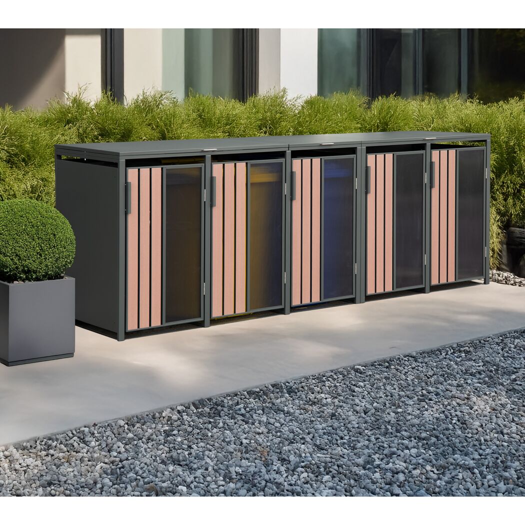 Mülltonnenbox 'Status 5' anthrazit/Holzoptik 330 x 80 x 116 cm