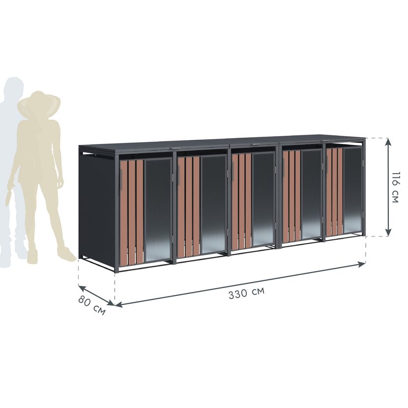 Mülltonnenbox 'Status 5' anthrazit/Holzoptik 330 x 80 x 116 cm