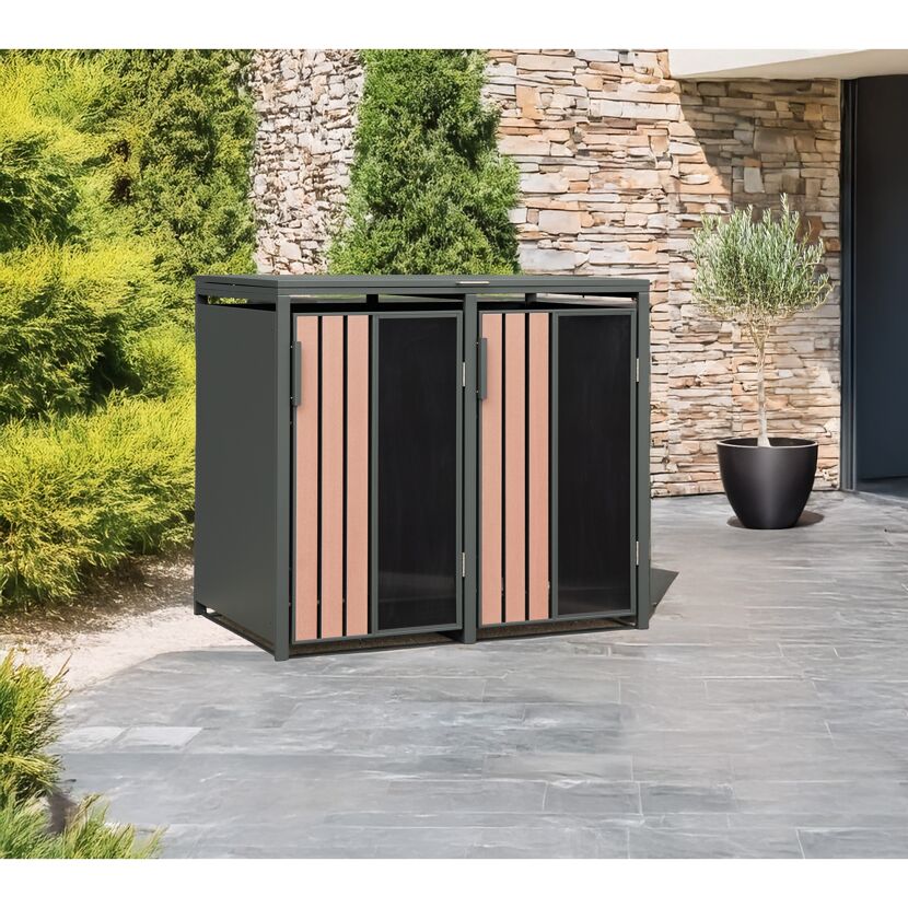 Mülltonnenbox 'Status 2' anthrazit/Holzoptik 132 x 80 x 116 cm