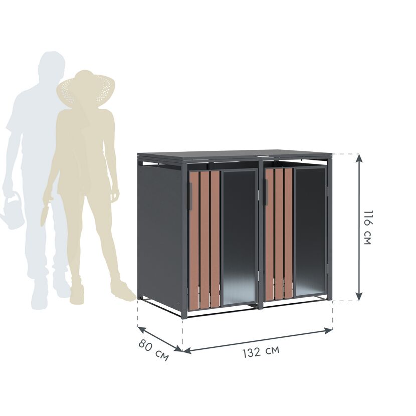 Mülltonnenbox 'Status 2' anthrazit/Holzoptik 132 x 80 x 116 cm