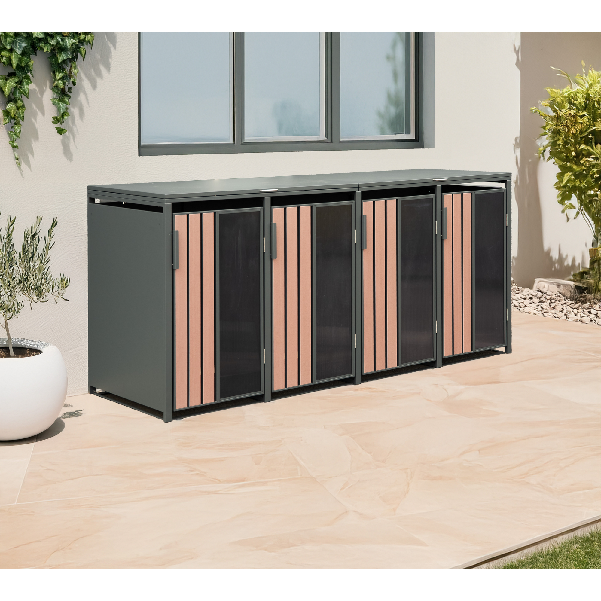 Mülltonnenbox 'Status 4' anthrazit/Holzoptik 265 x 80 x 116 cm