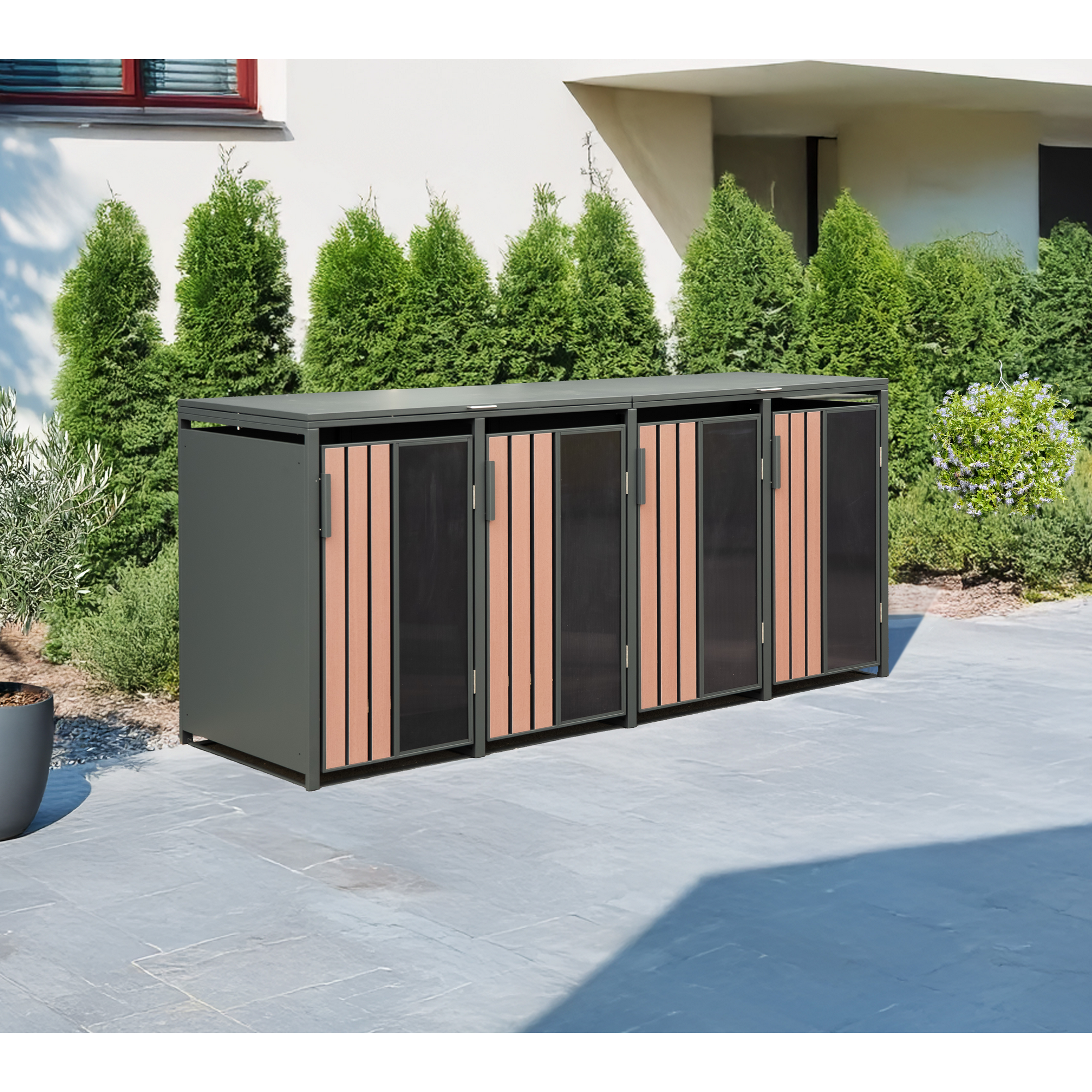 Mülltonnenbox 'Status 4' anthrazit/Holzoptik 265 x 80 x 116 cm