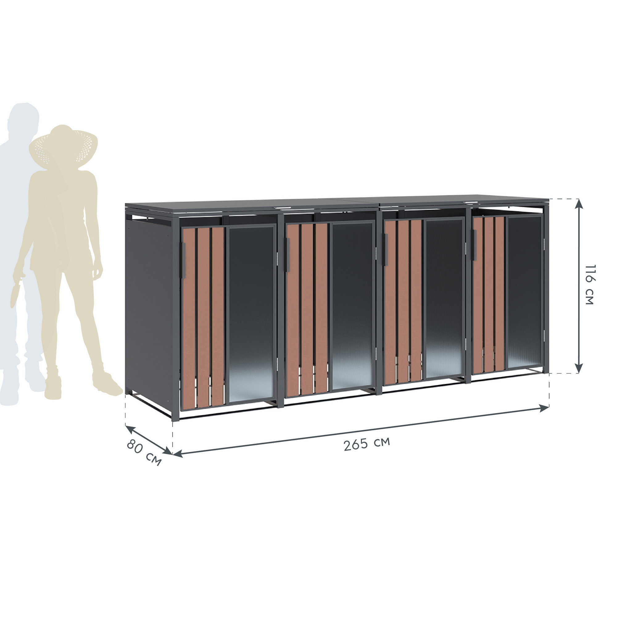 Mülltonnenbox 'Status 4' anthrazit/Holzoptik 265 x 80 x 116 cm