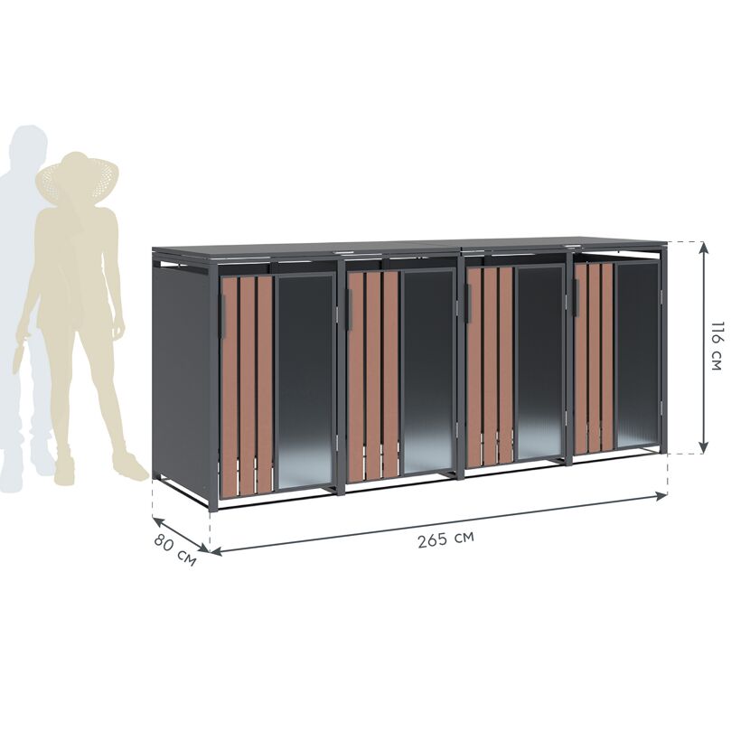 Mülltonnenbox 'Status 4' anthrazit/Holzoptik 265 x 80 x 116 cm