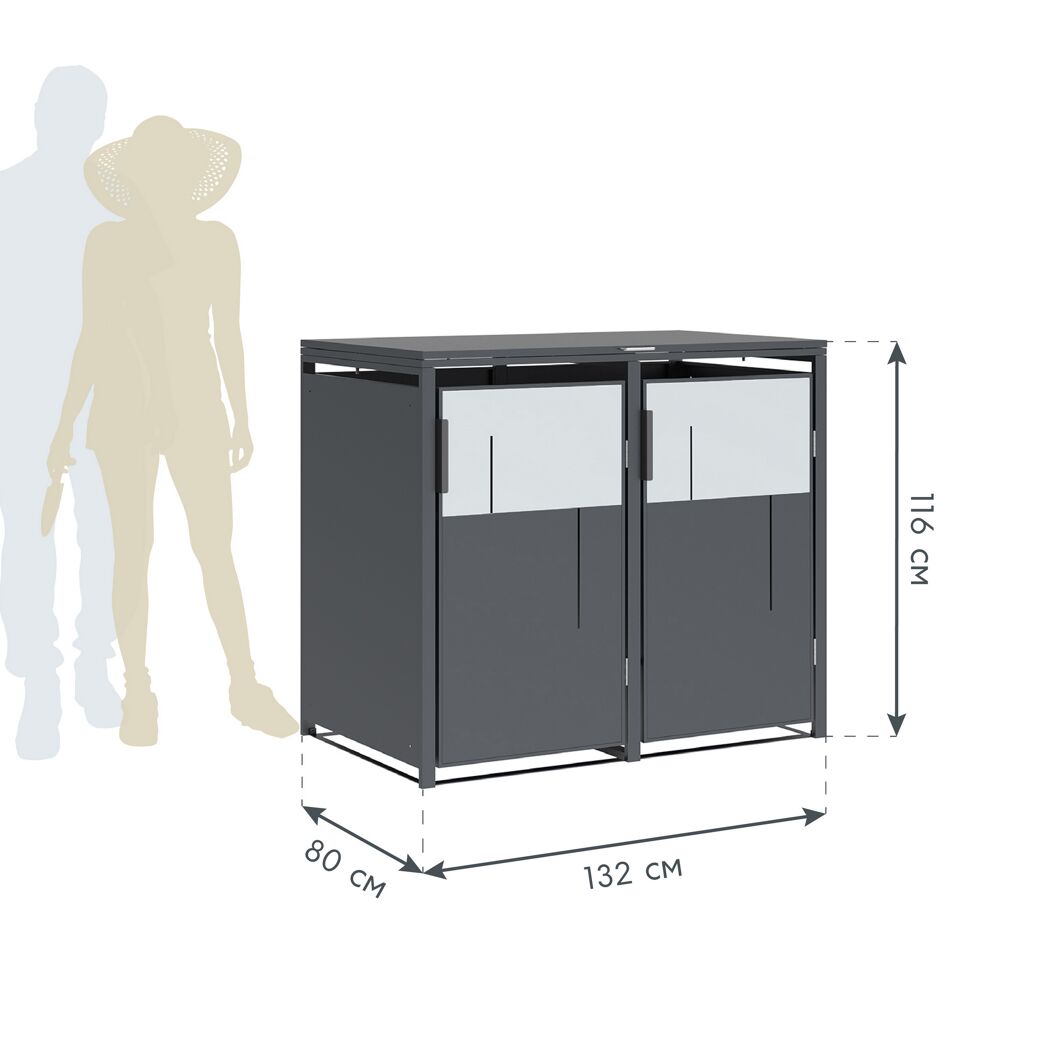 Mülltonnenbox 'Tonus 2' dunkelgrau/grau 132 x 80 x 116 cm