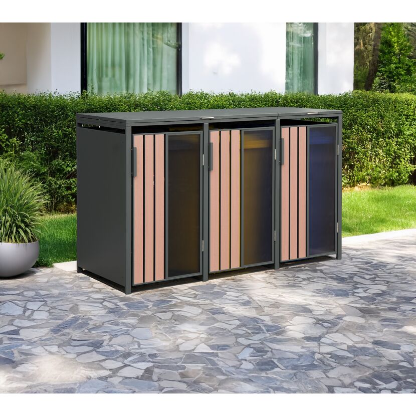 Mülltonnenbox 'Status 3' anthrazit/Holzoptik 198 x 80 x 116 cm