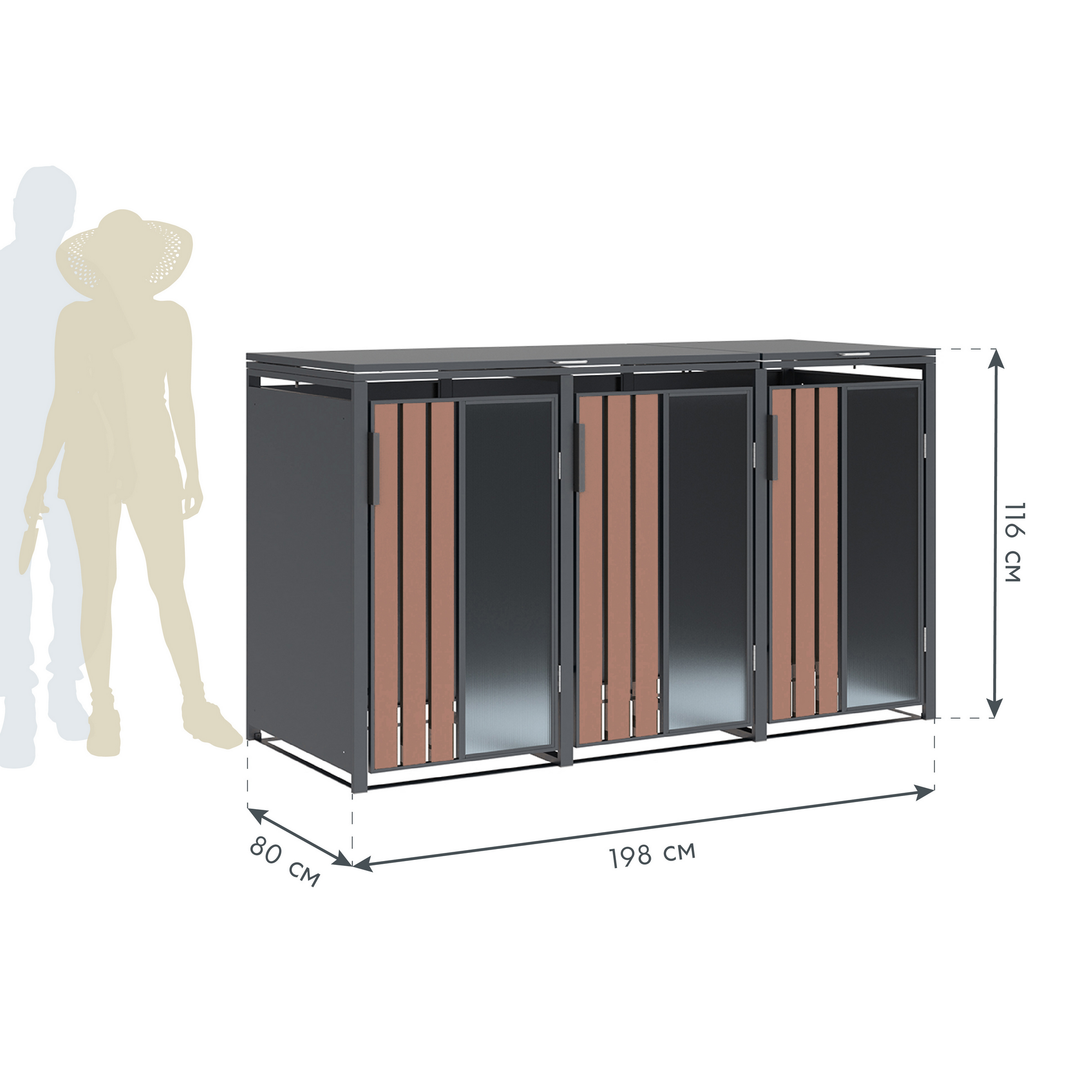 Mülltonnenbox 'Status 3' anthrazit/Holzoptik 198 x 80 x 116 cm