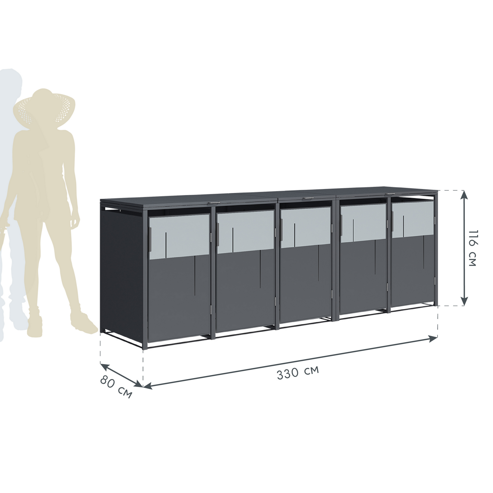 Mülltonnenbox 'Tonus 5' dunkelgrau/grau 330 x 80 x 116 cm