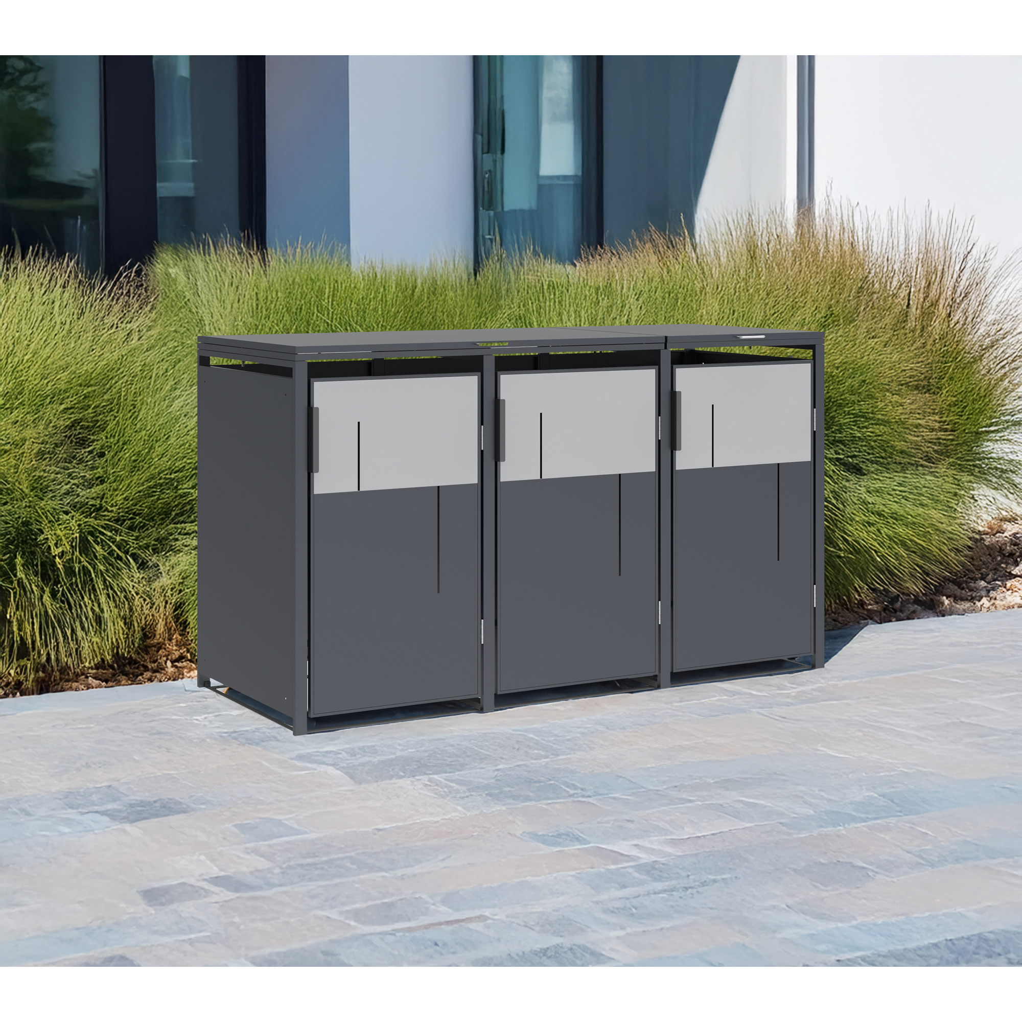 Mülltonnenbox 'Tonus 3' dunkelgrau/grau 198 x 80 x 116 cm