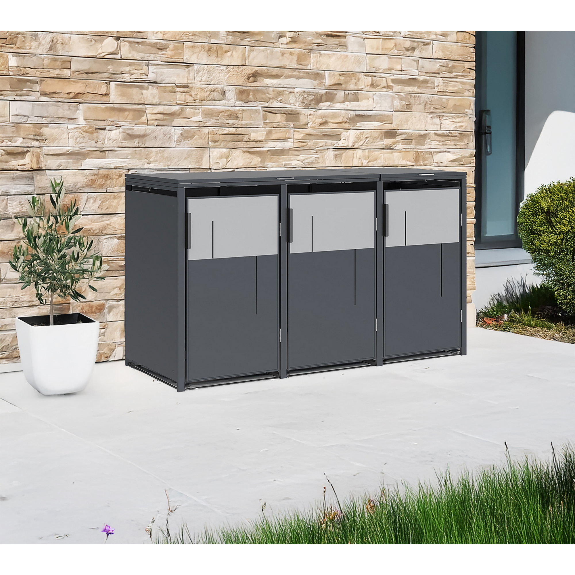 Mülltonnenbox 'Tonus 3' dunkelgrau/grau 198 x 80 x 116 cm