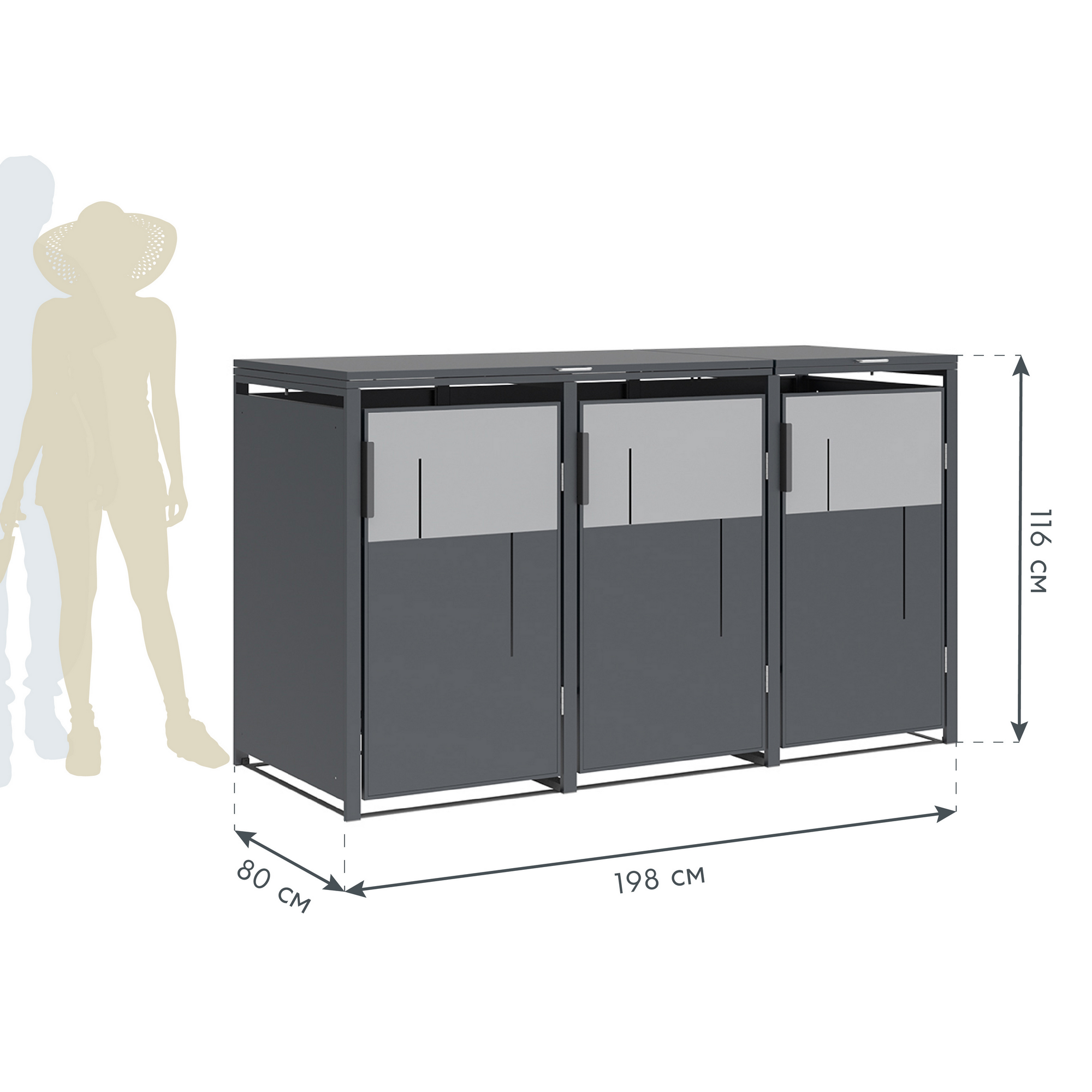 Mülltonnenbox 'Tonus 3' dunkelgrau/grau 198 x 80 x 116 cm