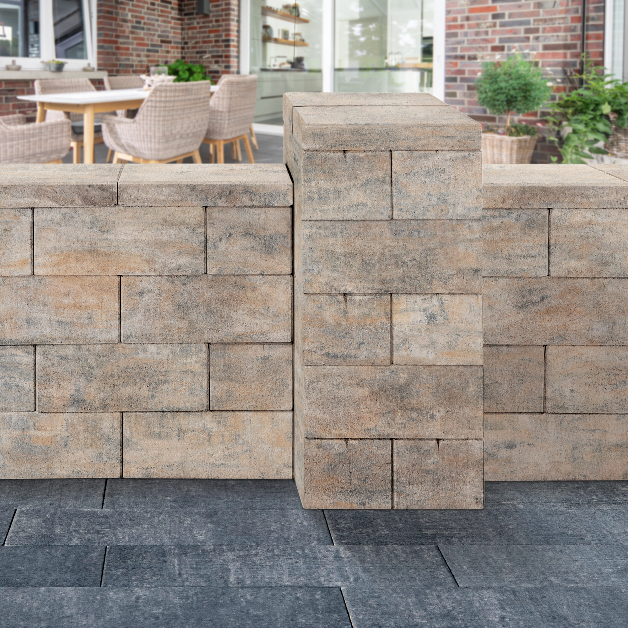 Mauerabdeckung 'T-Wall Easy' Beton muschelkalkfarben 40 x 20 x 20 cm
