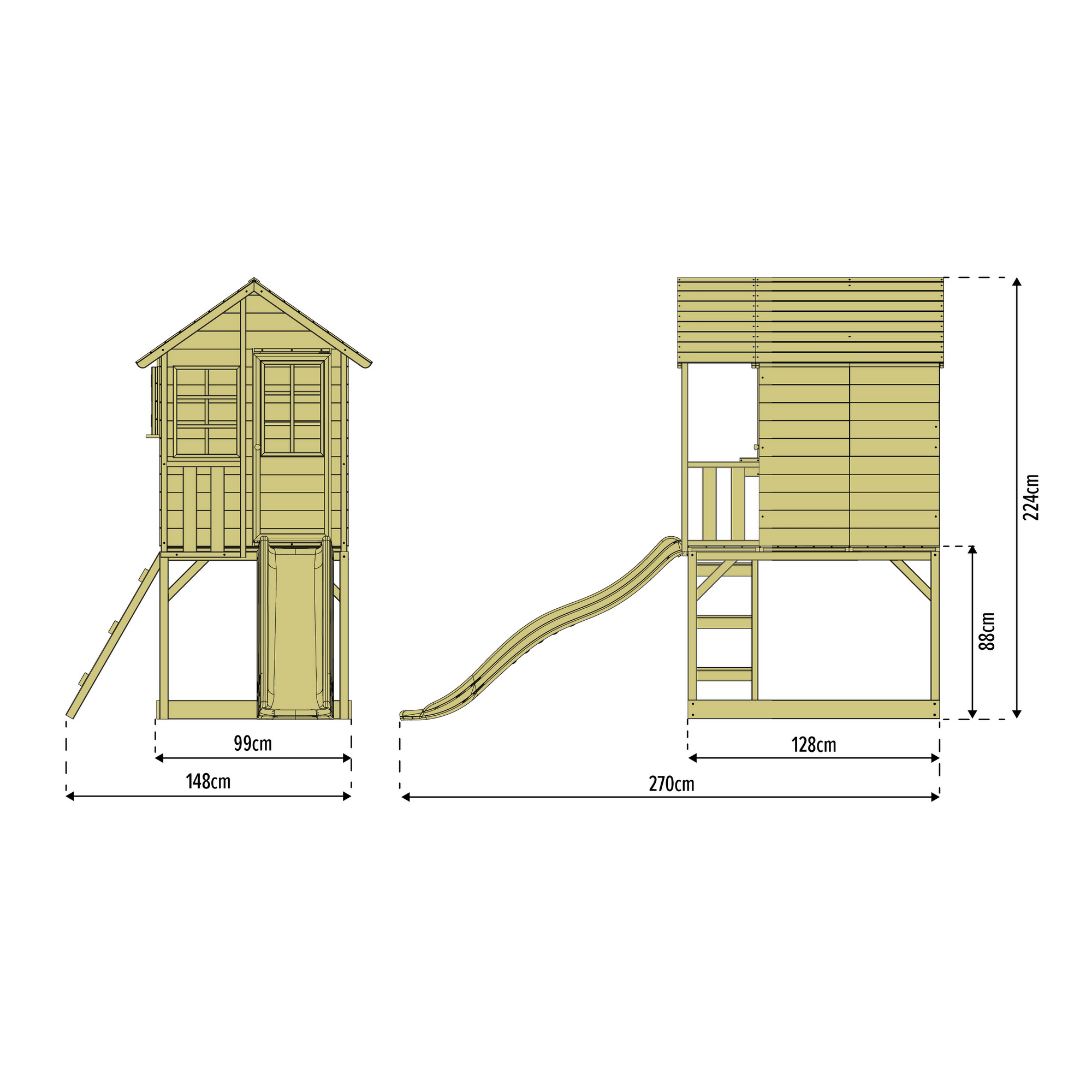 Spielhaus 'Holli 1' naturfarben/schwarz mit Rutsche 270 x 148 x 224 cm