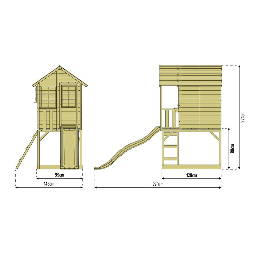 Spielhaus 'Holli 1' naturfarben/schwarz mit Rutsche 270 x 148 x 224 cm