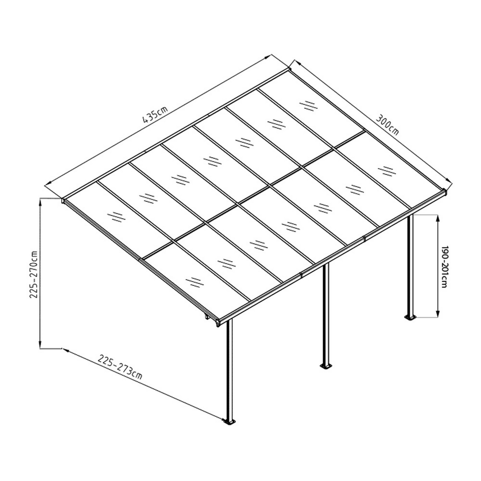 Terrassenüberdachung 'Bruce 435' Aluminium weiß 300 x 435 x 270 cm