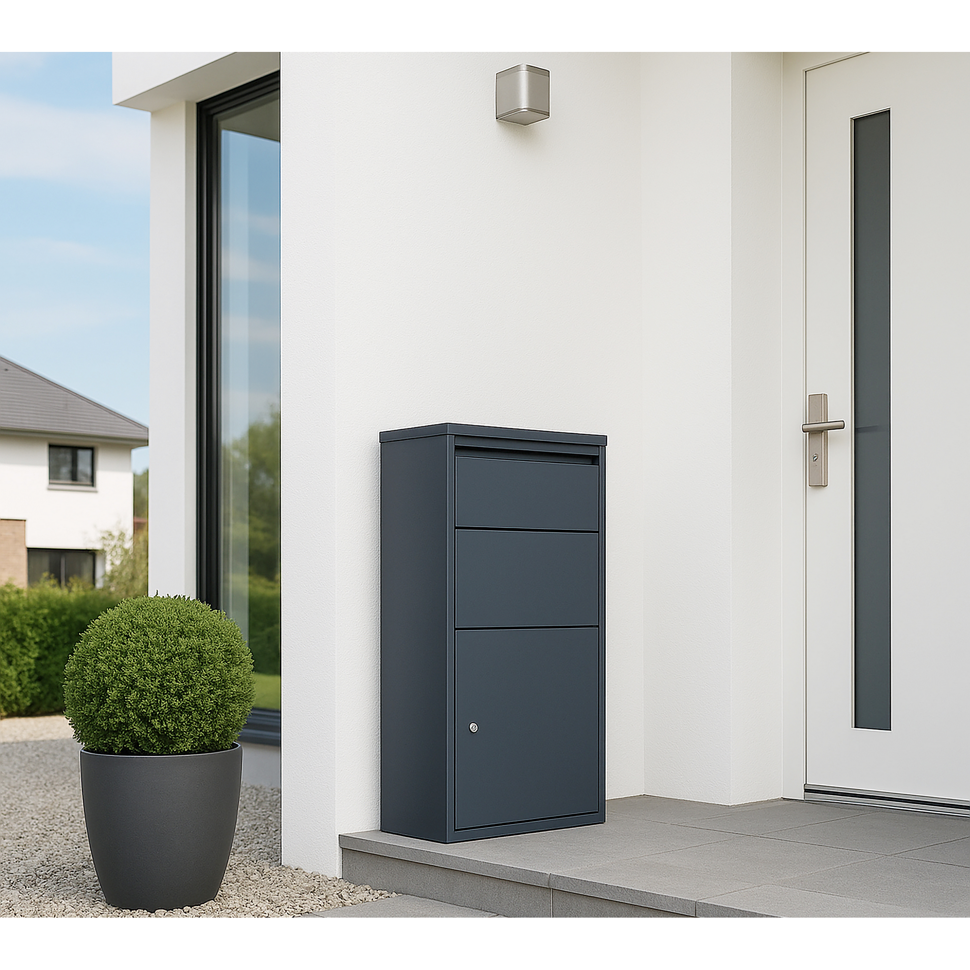 Briefkasten mit Paketbox 'Pollux' Stahl anthrazit 44 x 22 x 82 cm