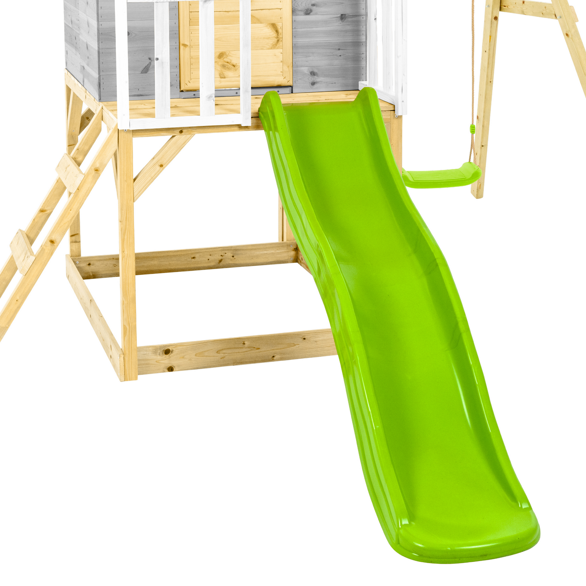 Spielhaus 'Valli 2' grau/weiß mit Rutsche und Schaukel 352 x 280 x 224 cm