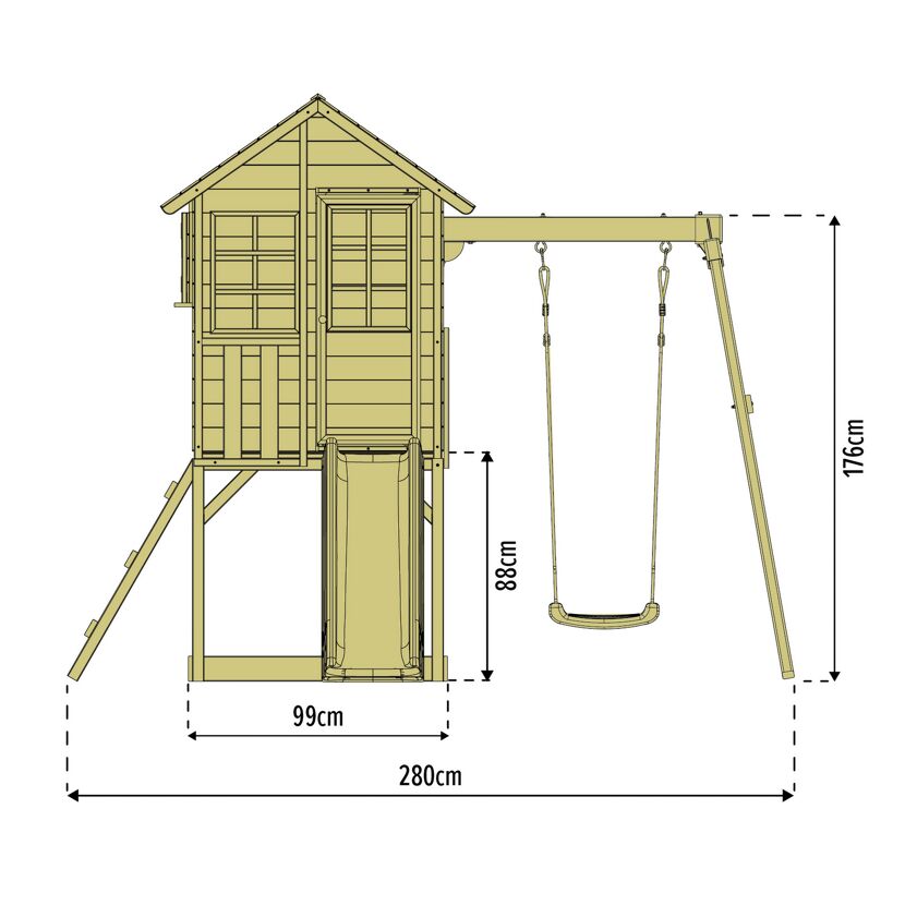 Spielhaus 'Valli 2' grau/weiß mit Rutsche und Schaukel 352 x 280 x 224 cm