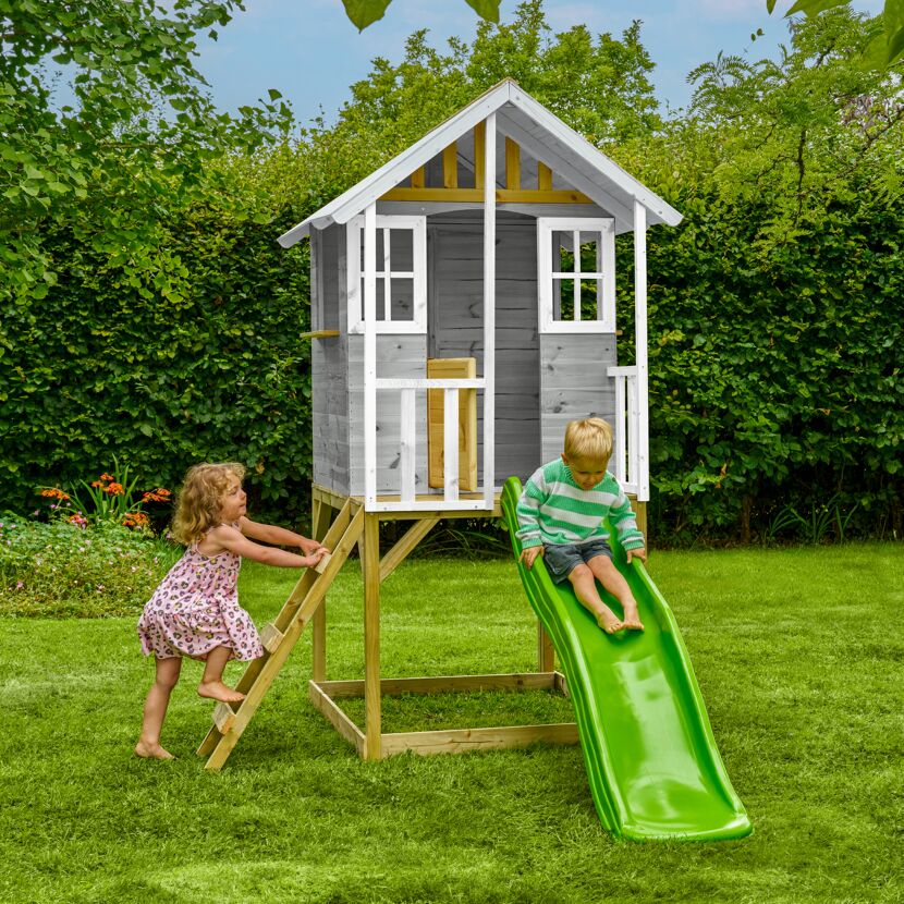 Spielhaus 'Valli 1' grau/weiß mit Rutsche 270 x 148 x 224 cm