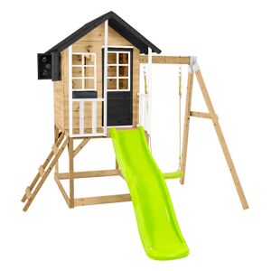 Spielhaus 'Holli 2' naturfarben/schwarz mit Rutsche und Schaukel 352 x 280 x 224 cm