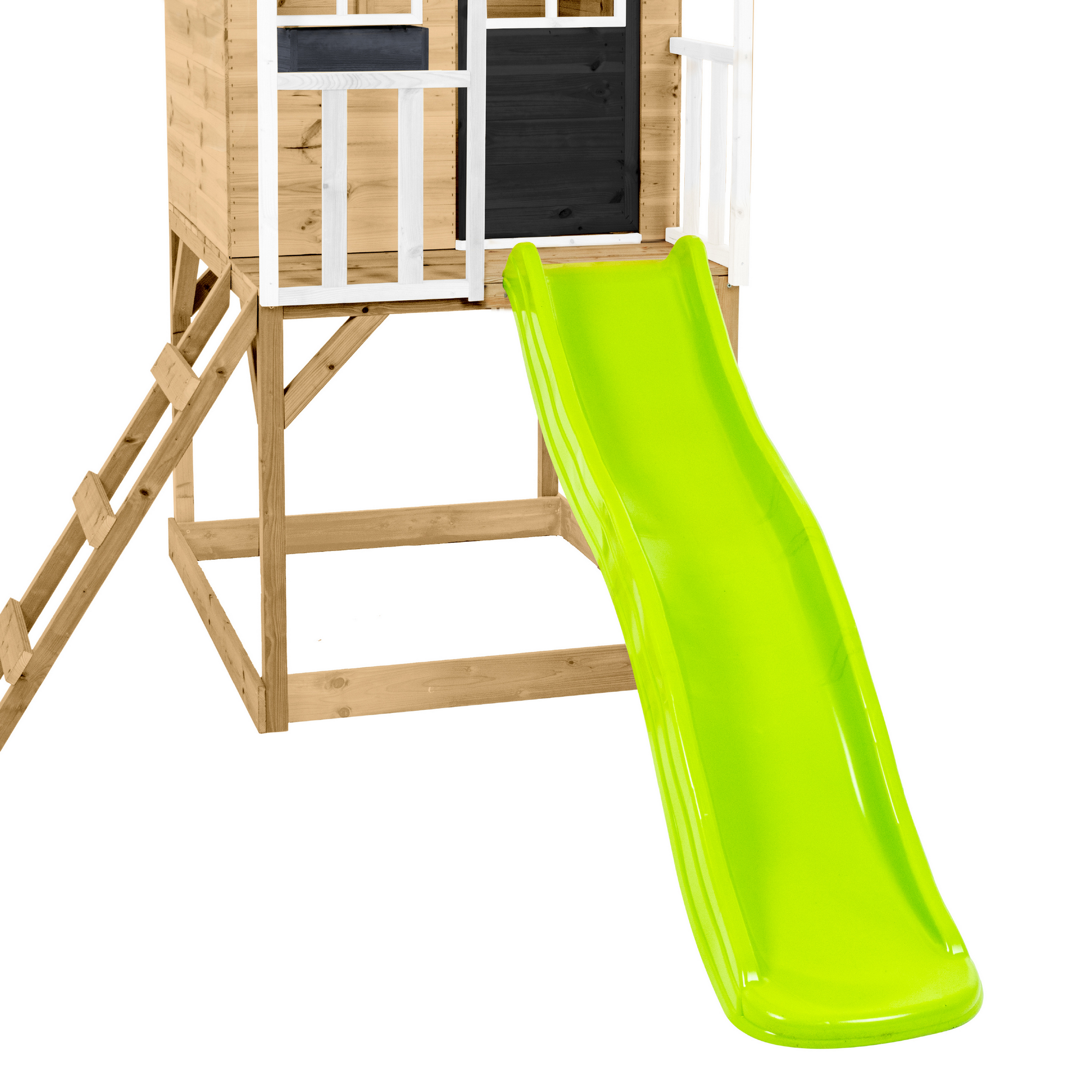 Spielhaus 'Holli 2' naturfarben/schwarz mit Rutsche und Schaukel 352 x 280 x 224 cm