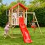 Spielhaus 'Lolla 2' naturfarben/rot mit Rutsche und Schaukel 352 x 280 x 224 cm