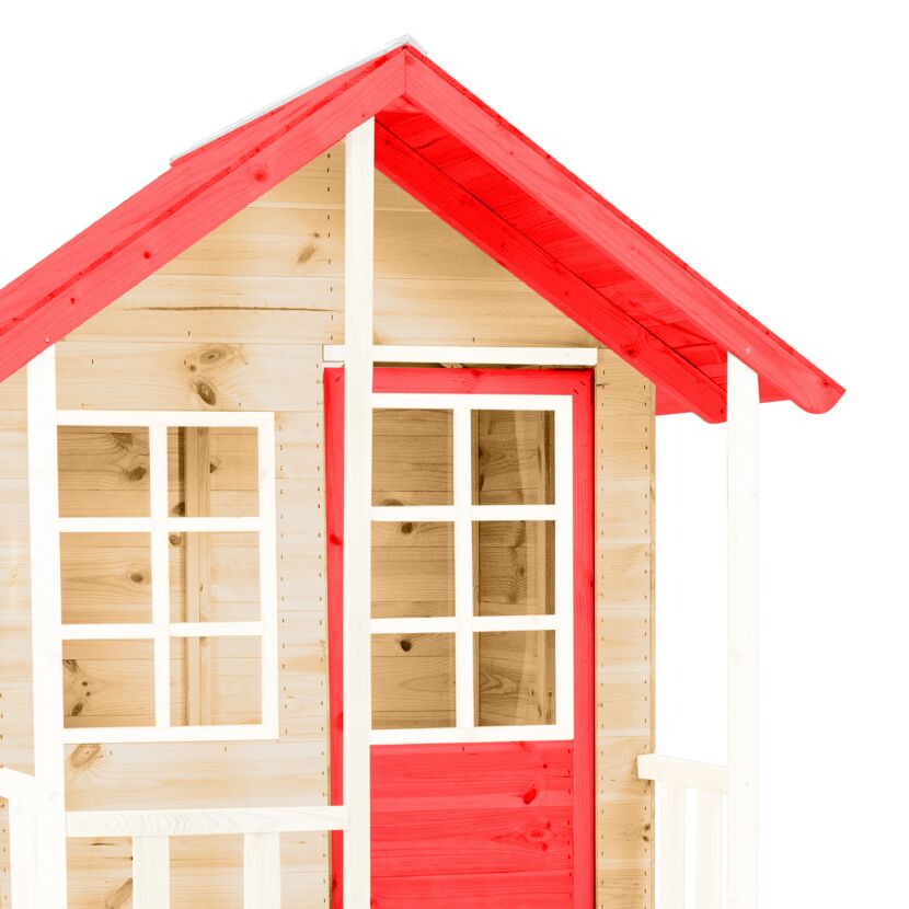 Spielhaus 'Lolla 2' naturfarben/rot mit Rutsche und Schaukel 352 x 280 x 224 cm