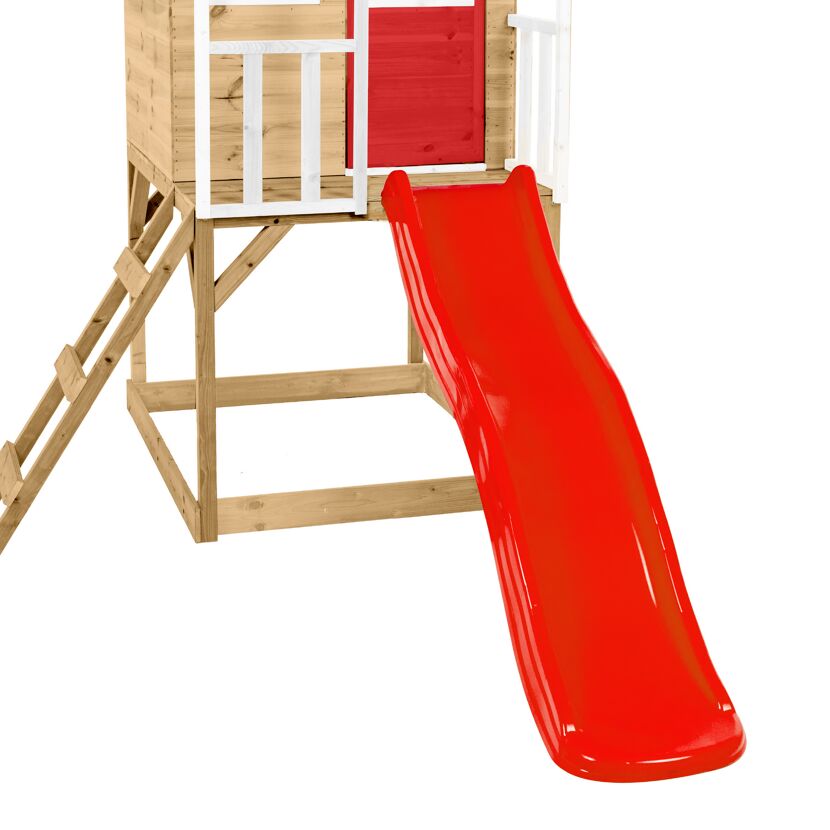 Spielhaus 'Lolla 2' naturfarben/rot mit Rutsche und Schaukel 352 x 280 x 224 cm