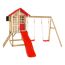 Spielhaus 'Lolla 3' naturfarben/rot mit Rutsche und Doppelschaukel 352 x 370 x 224 cm