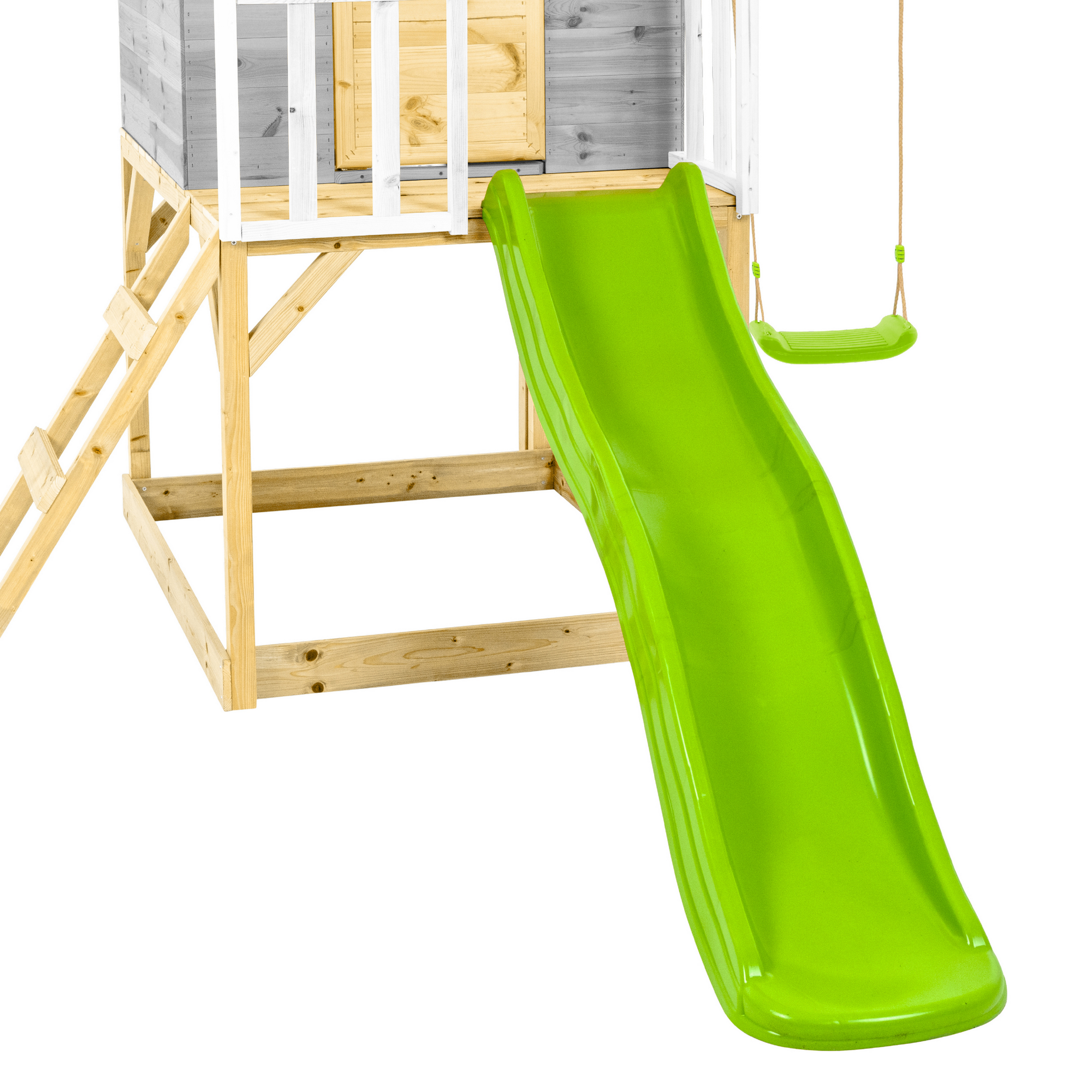 Spielhaus 'Valli 3' grau/weiß mit Rutsche und Doppelschaukel 352 x 370 x 224 cm