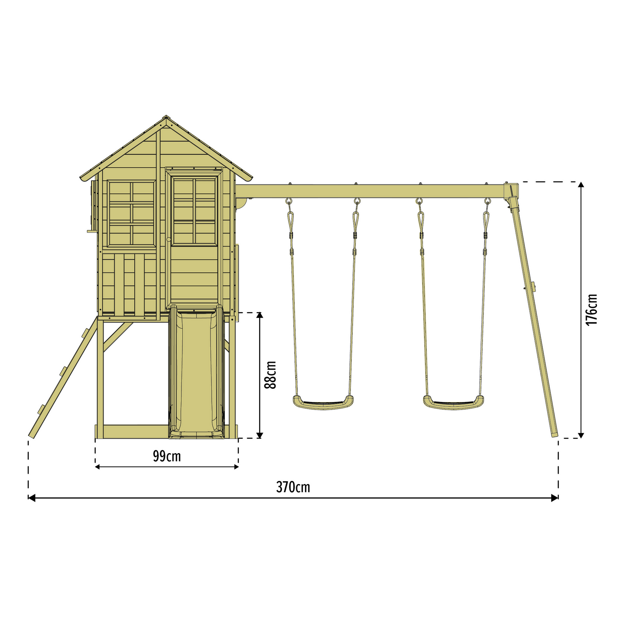 Spielhaus 'Valli 3' grau/weiß mit Rutsche und Doppelschaukel 352 x 370 x 224 cm