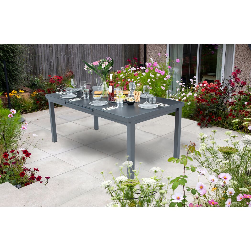 Gartentisch 'Boston' ausziehbar Aluminium/Sicherheitsglas 90 x 75 x 160/210 cm