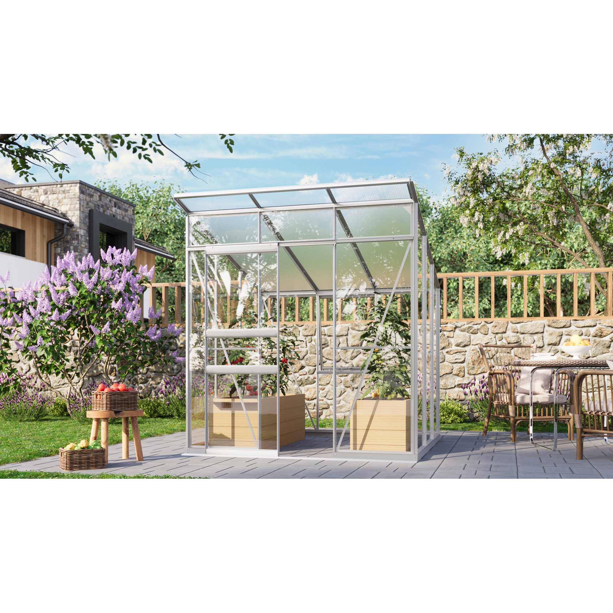 Gewächshaus 'Palma 4450' 229 x 196 cm mit ESG/HKP aluminiumfarben