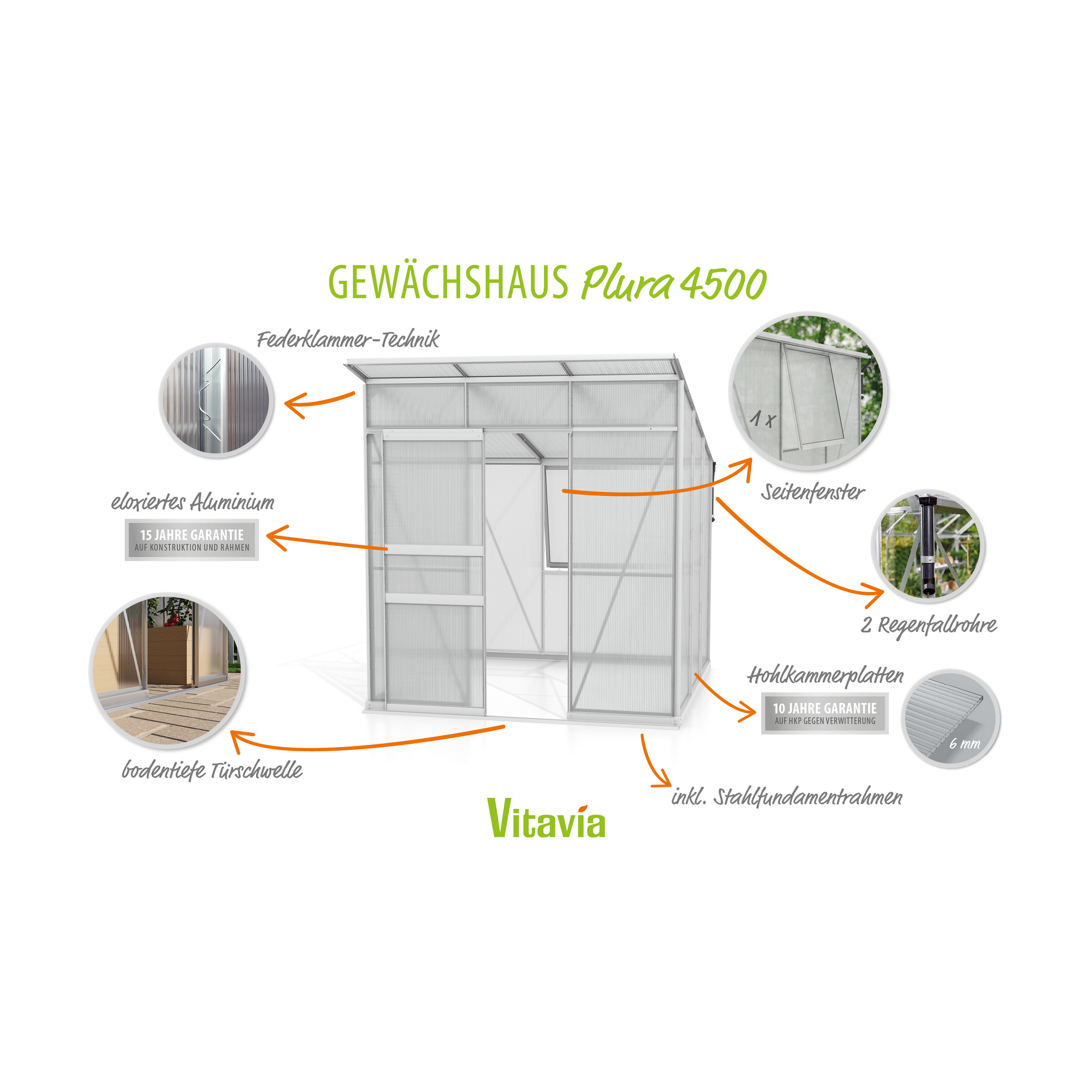 Gewächshaus 'Palma 4450' 195,8 x 229,4 cm mit 6 mm Hohlkammerplatten aluminiumfarben
