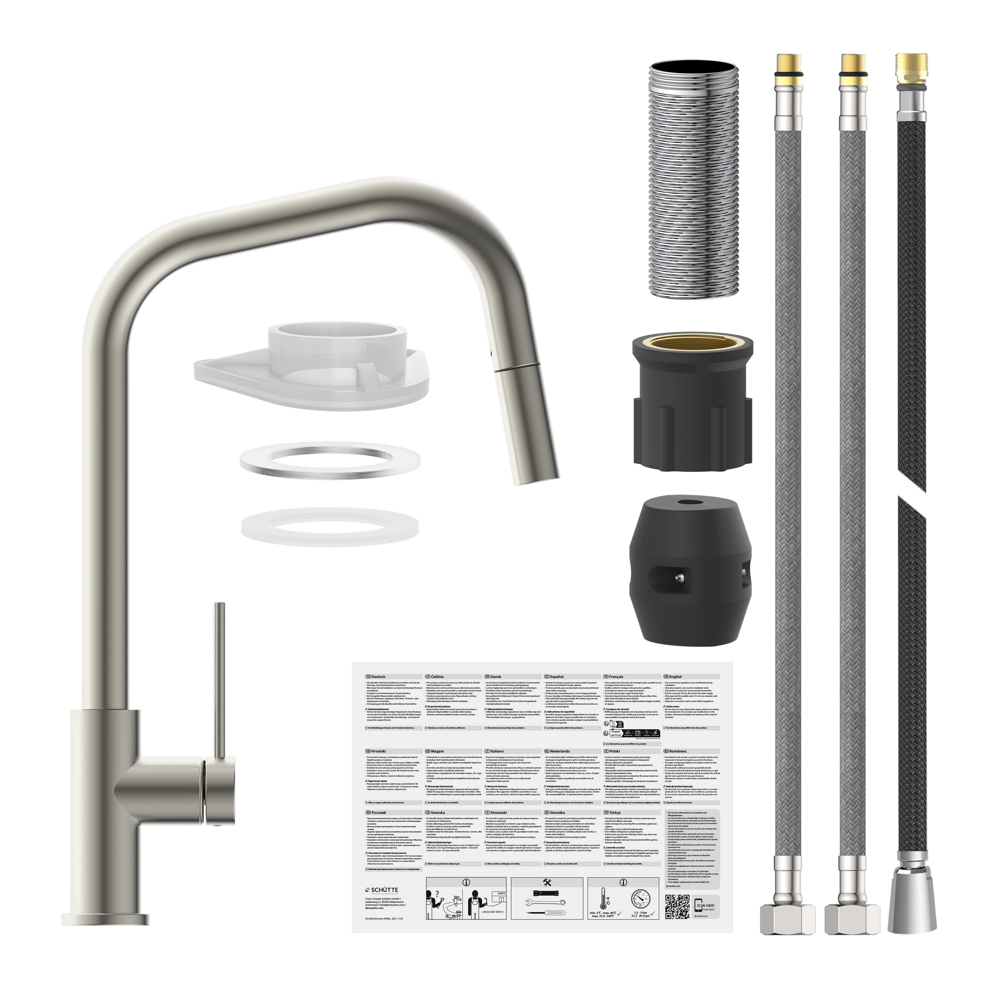 Hochdruck-Spültischarmatur 'Joseph' edelstahlfarben mit herausziehbarem Auslauf