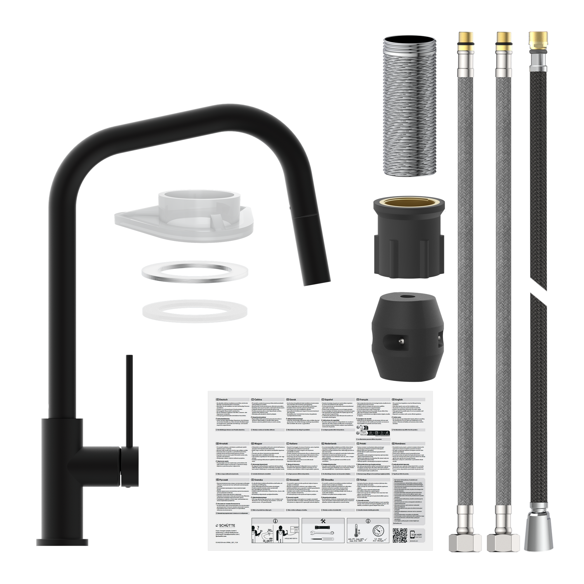 Hochdruck-Spültischarmatur 'Joseph' mattschwarz mit herausziehbarem Auslauf