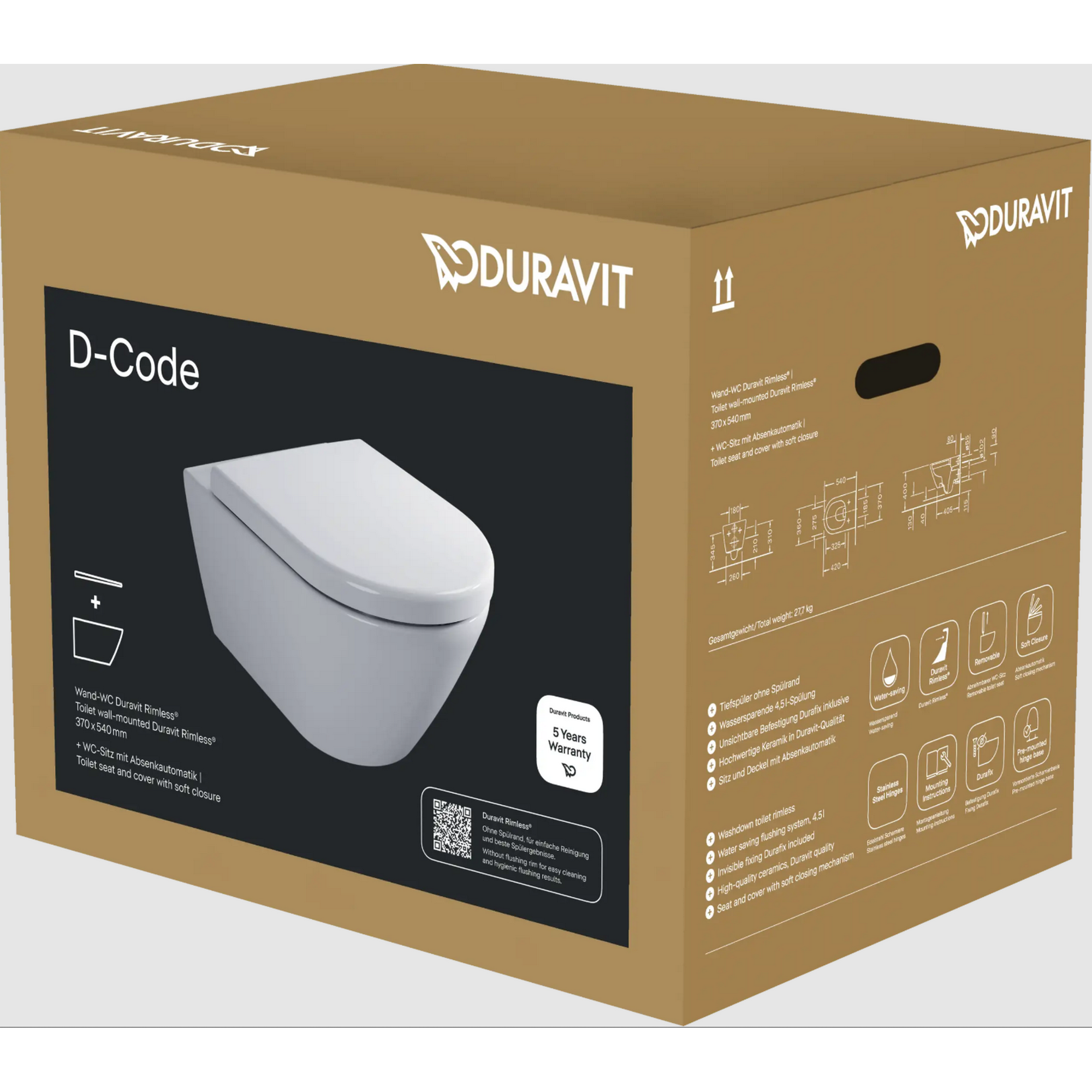 Wand-WC spülrandlos 'D-Code' inklusive WC-Sitz weiß