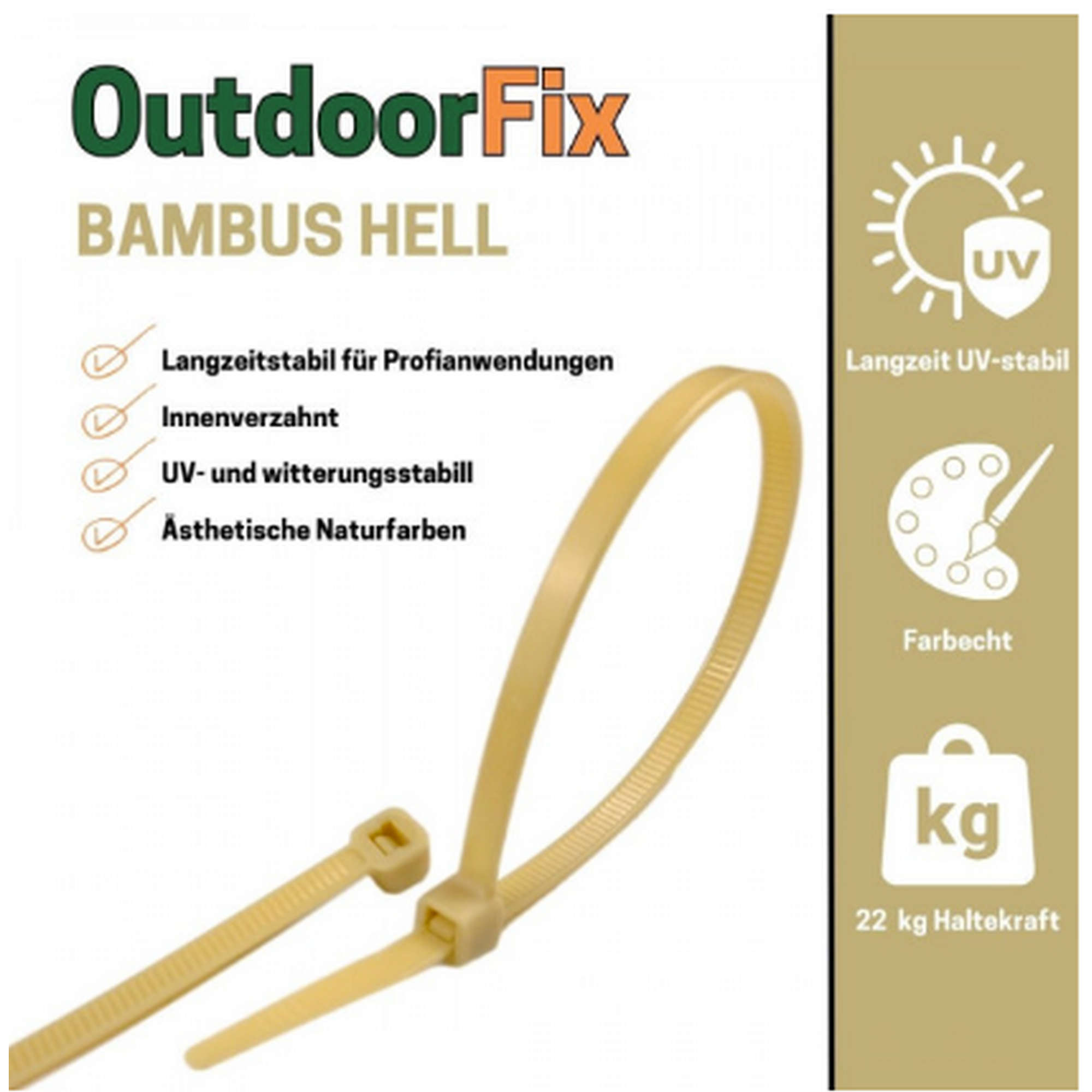 Kabelbinder 'OutdoorFix' bambus hell 200 x 4,6 mm 50 Stück