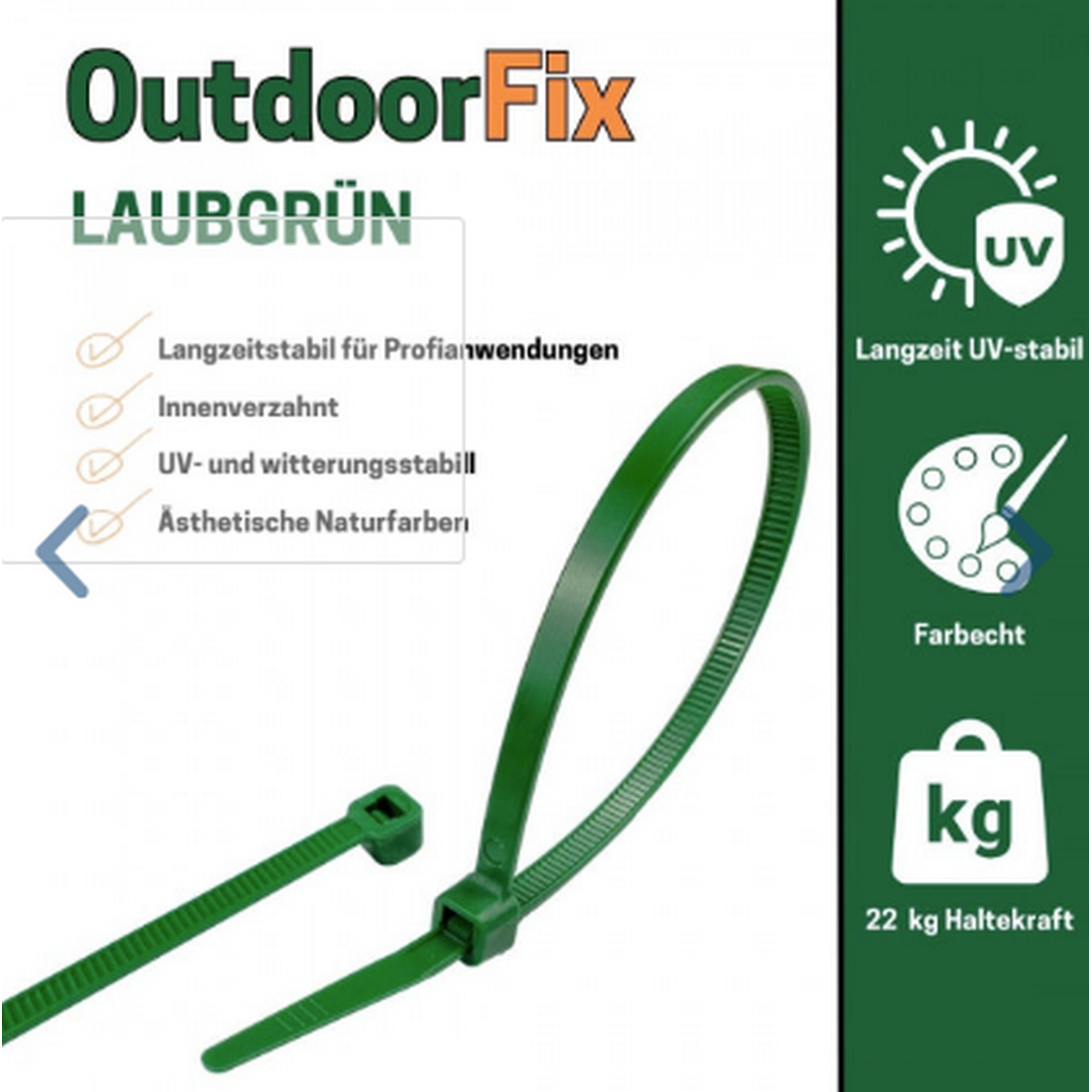 Kabelbinder 'OutdoorFix' laubgrün 200 x 4,6 mm 50 Stück